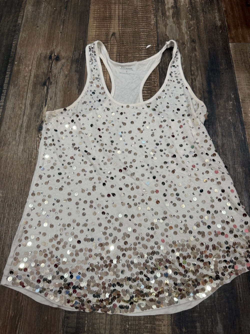 Express White Sequin Racerback Tank